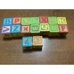 Vtg Lot Of Wood Raised‎ Letter, Number & Picture Blocks- 16 Total